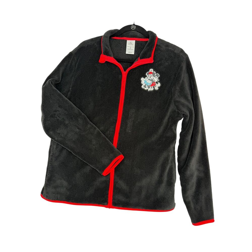 Disney Mickey and Minnie Mouse Black Full Zip Fleece Jacket Soft Pockets L